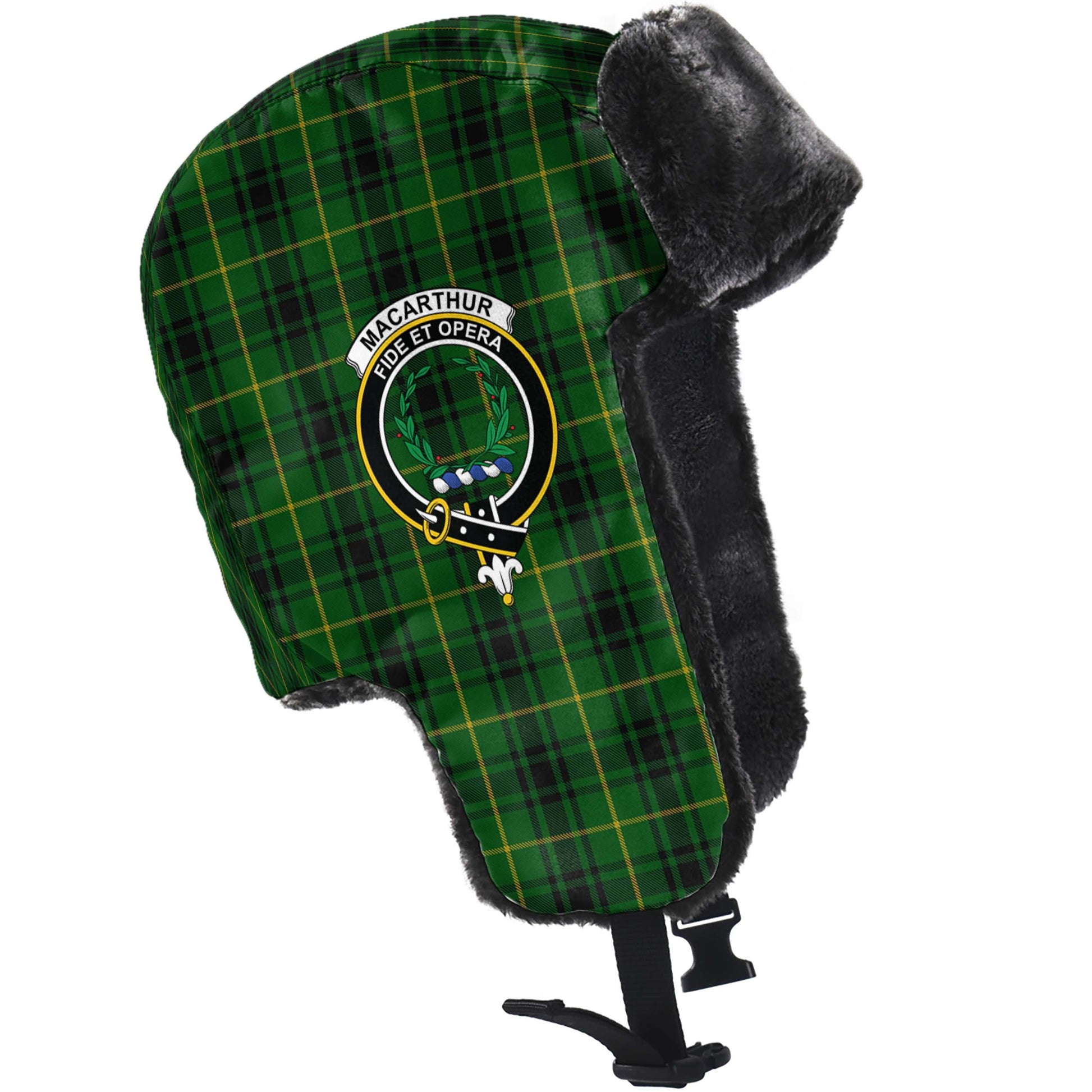 MacArthur Tartan Winter Trapper Hat with Family Crest - Tartanvibesclothing