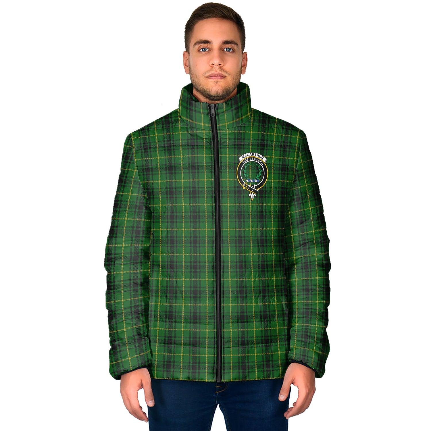 MacArthur (McArthur) Tartan Padded Jacket with Family Crest - Tartan Vibes Clothing