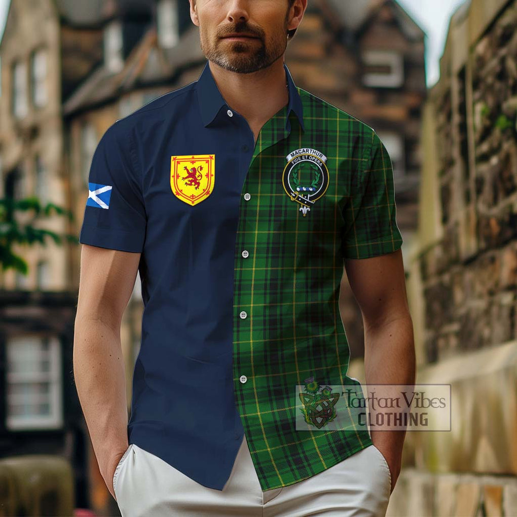 Tartan Vibes Clothing MacArthur Tartan Short Sleeve Button Shirt with Scottish Lion Royal Arm Half Style