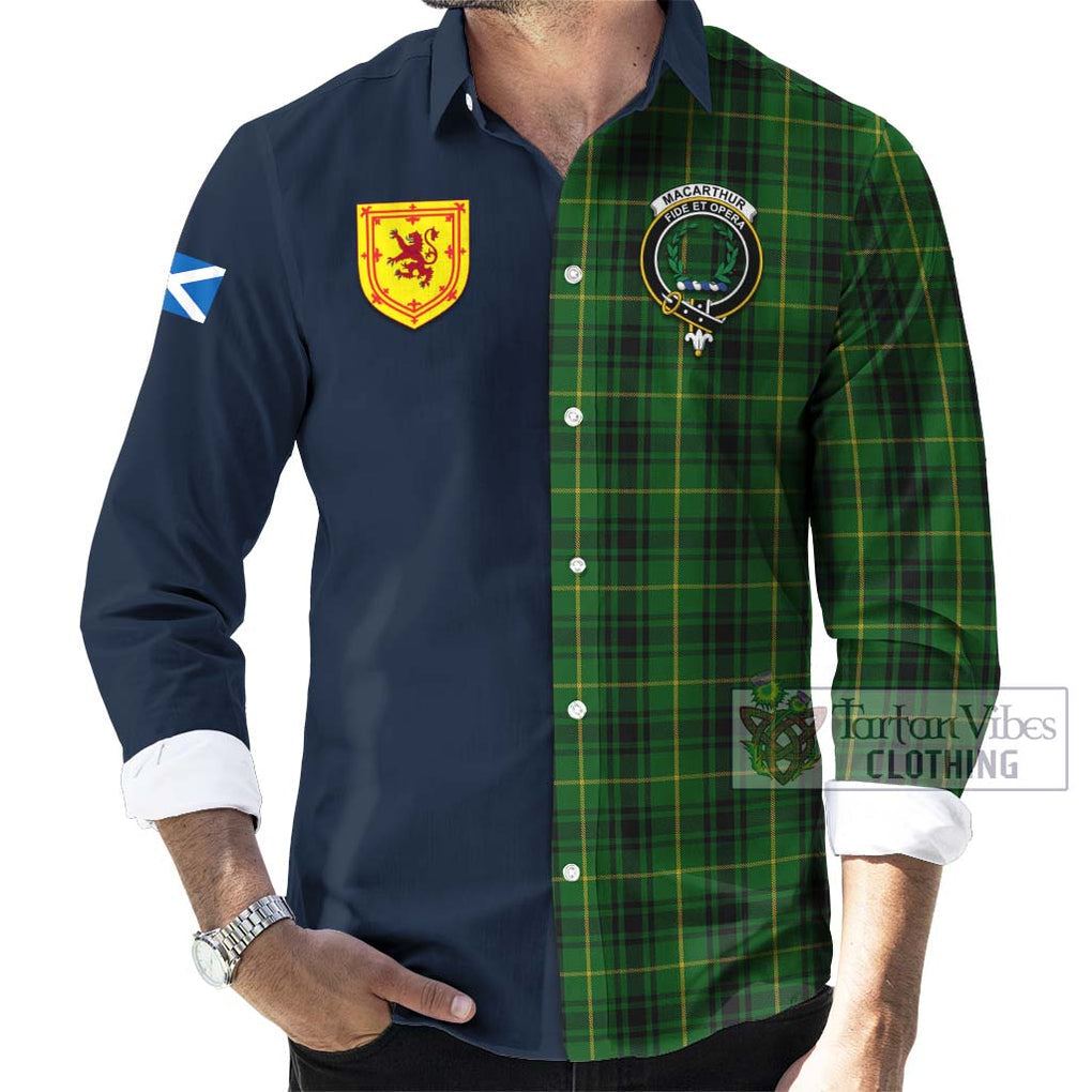 Tartan Vibes Clothing MacArthur Tartan Long Sleeve Button Shirt with Scottish Lion Royal Arm Half Style