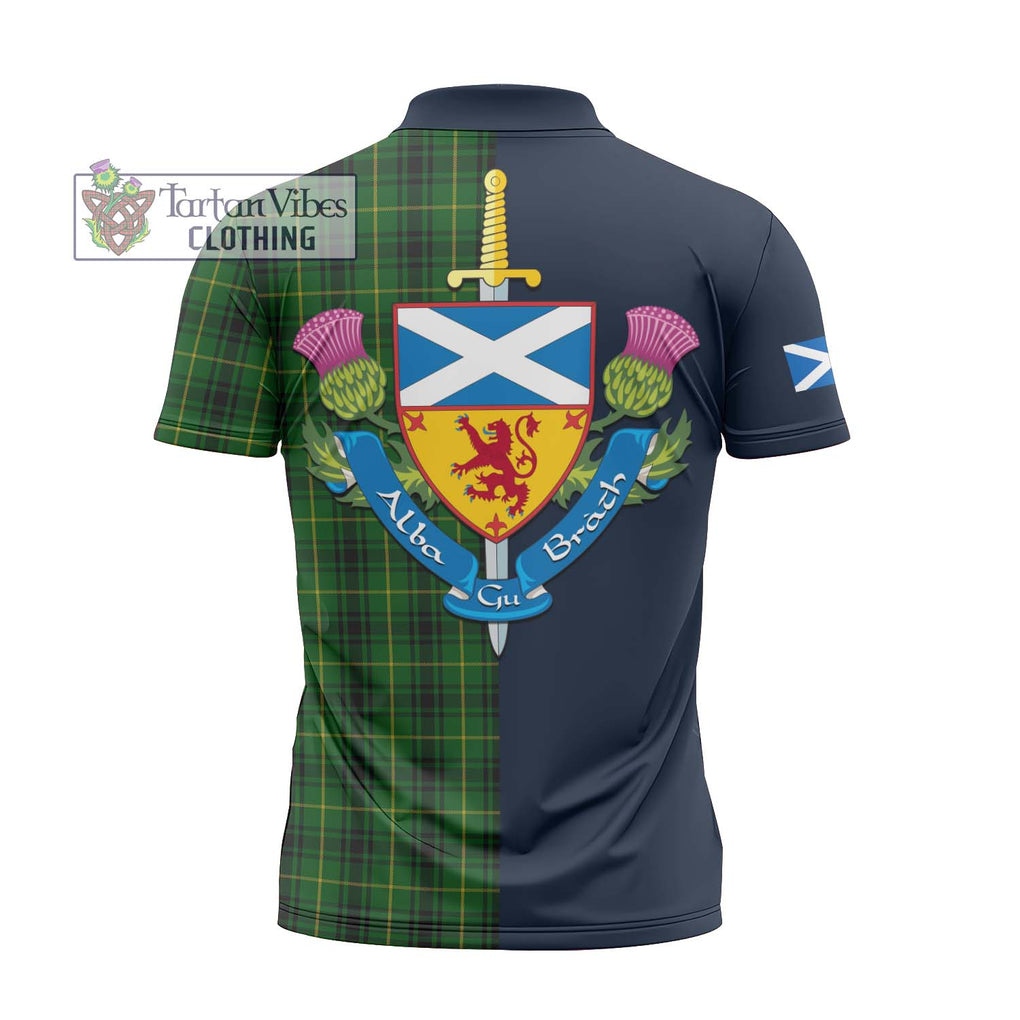 Tartan Vibes Clothing MacArthur Tartan Zipper Polo Shirt with Scottish Lion Royal Arm Half Style