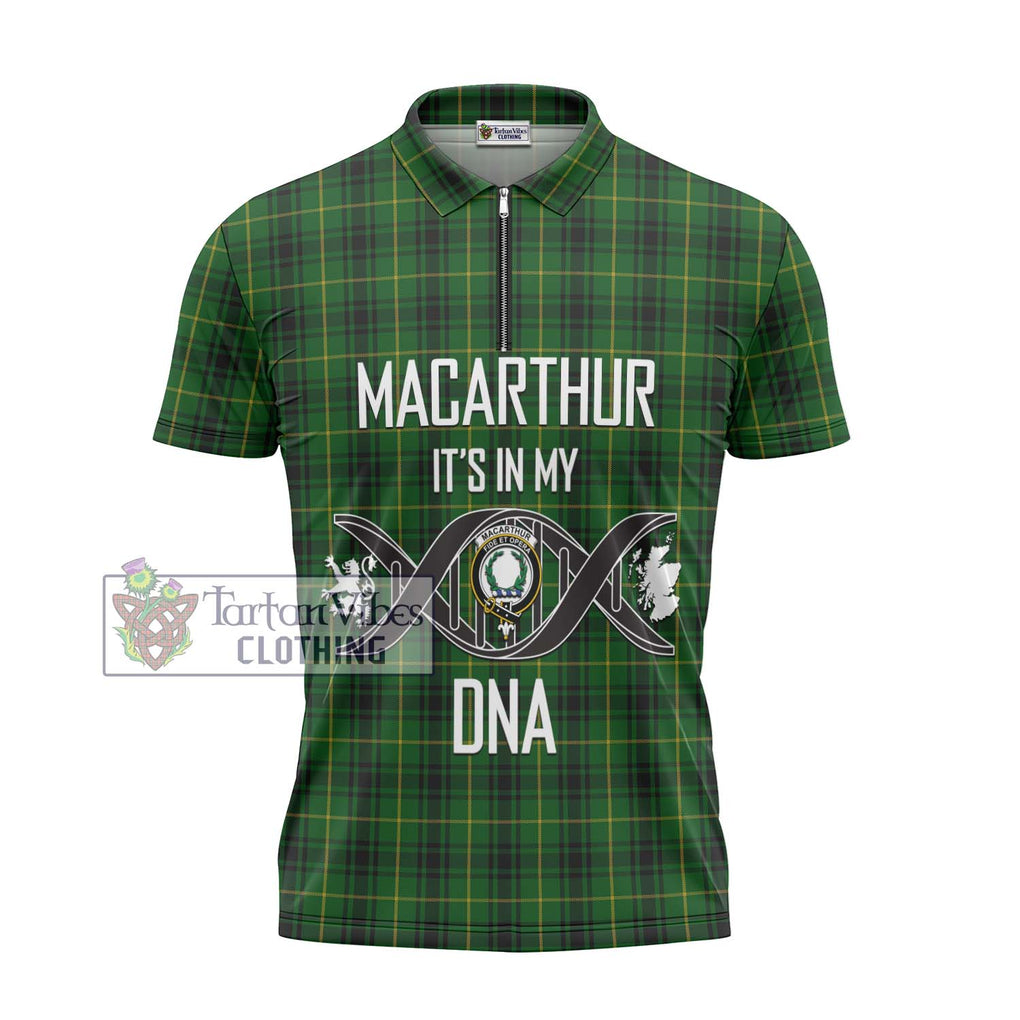 MacArthur (McArthur) Tartan Zipper Polo Shirt with Family Crest DNA In Me Style - Tartanvibesclothing Shop