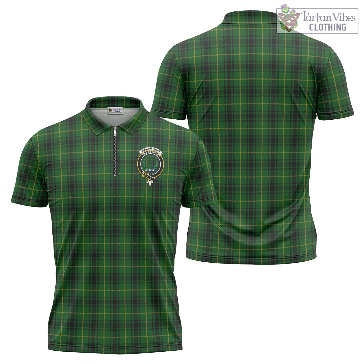 Tartan Vibes Clothing MacArthur Tartan Zipper Polo Shirt with Family Crest