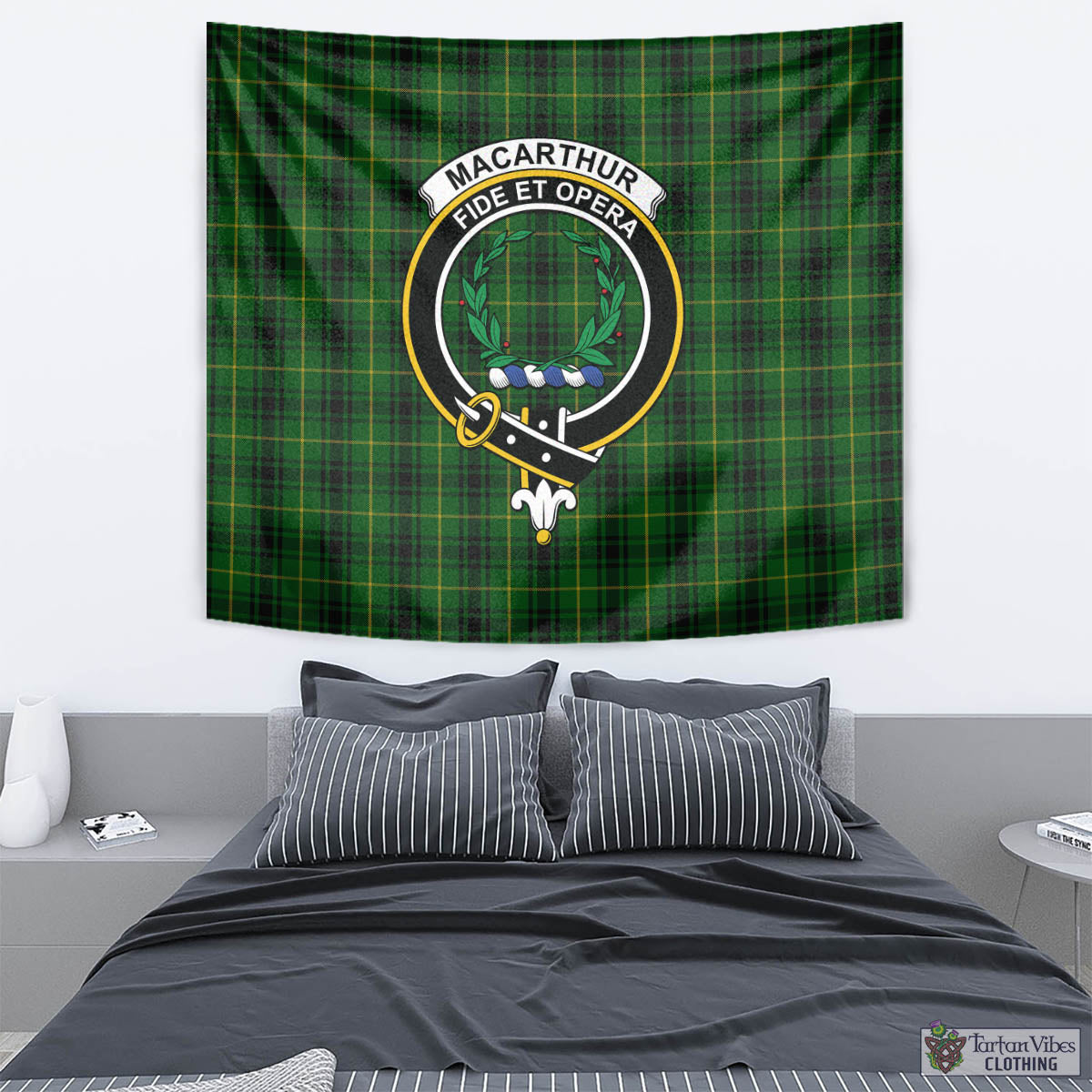 Tartan Vibes Clothing MacArthur Tartan Tapestry Wall Hanging and Home Decor for Room with Family Crest