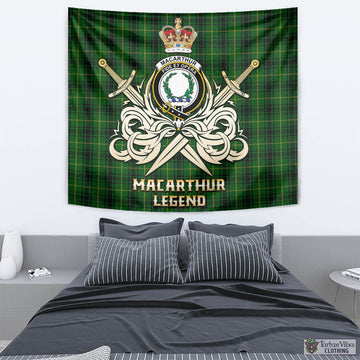 MacArthur (McArthur) Tartan Tapestry with Clan Crest and the Golden Sword of Courageous Legacy