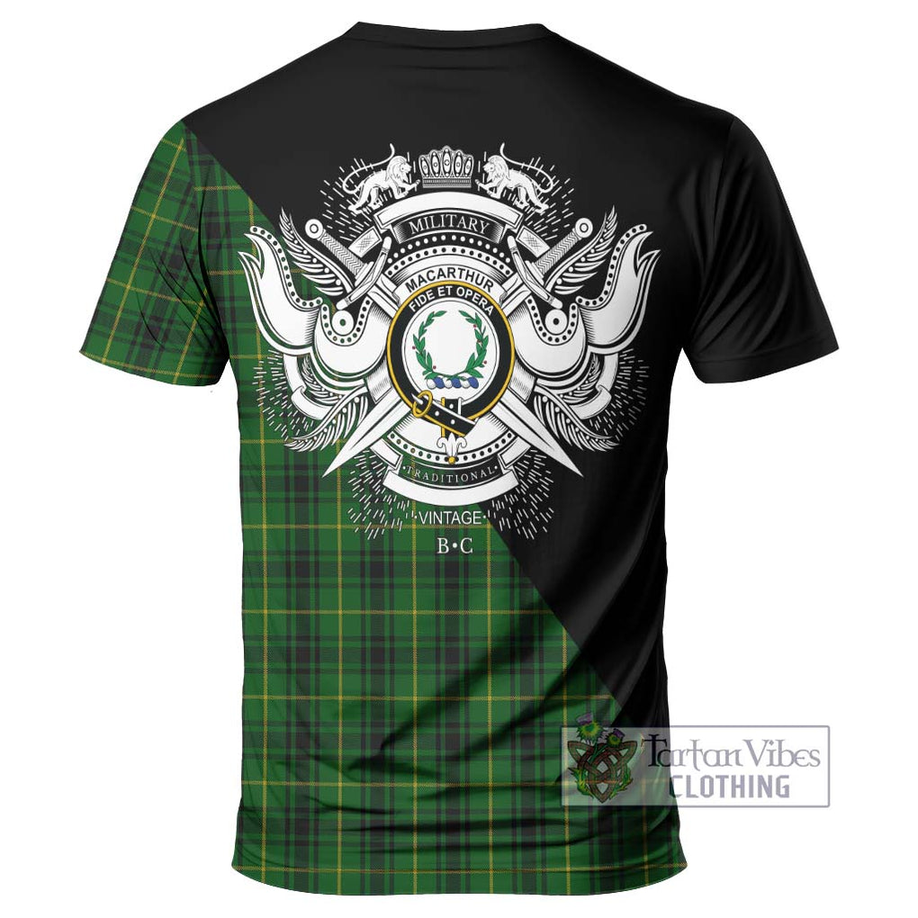 MacArthur (McArthur) Tartan T-Shirt with Family Crest and Military Logo Style - Tartanvibesclothing Shop