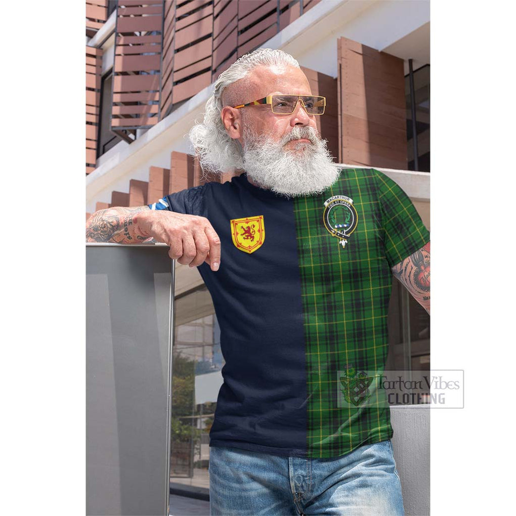 Tartan Vibes Clothing MacArthur Tartan Cotton T-shirt with Scottish Lion Royal Arm Half Style