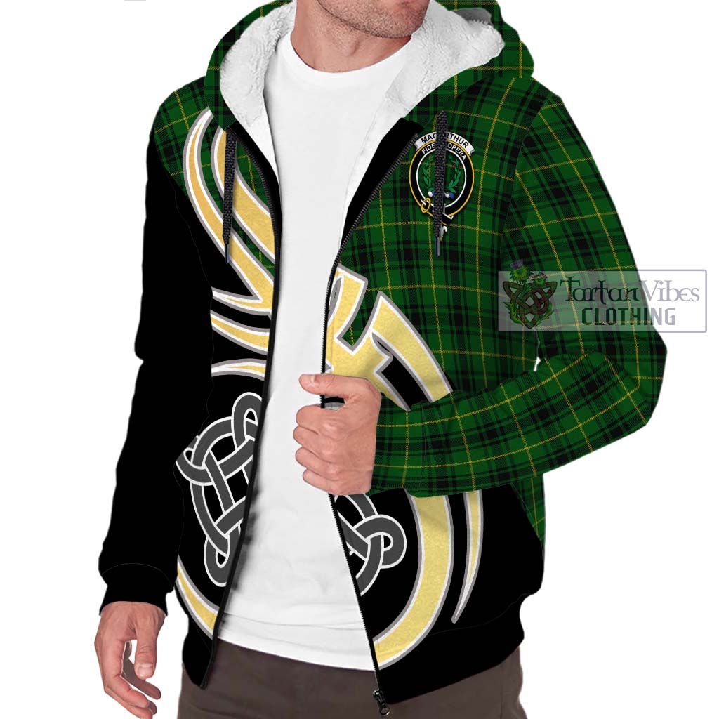 MacArthur (McArthur) Tartan Sherpa Hoodie with Family Crest and Celtic Symbol Style - Tartan Vibes Clothing