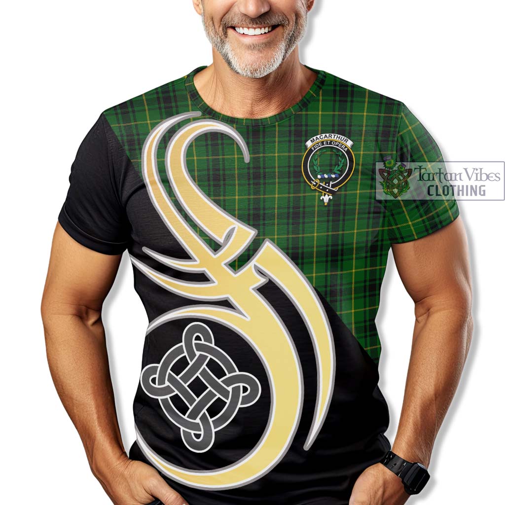 Tartan Vibes Clothing MacArthur Tartan T-Shirt with Family Crest and Celtic Symbol Style