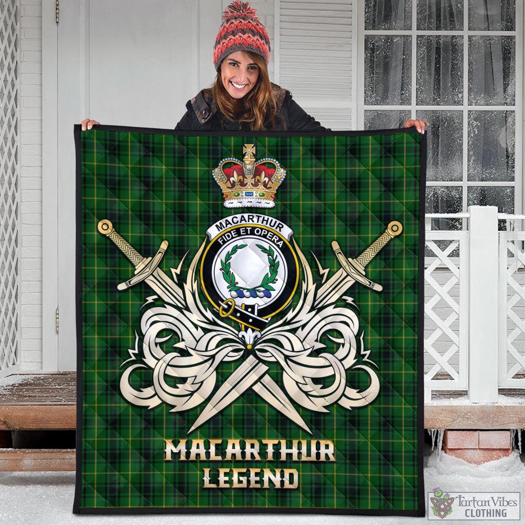 Tartan Vibes Clothing MacArthur Tartan Quilt with Clan Crest and the Golden Sword of Courageous Legacy