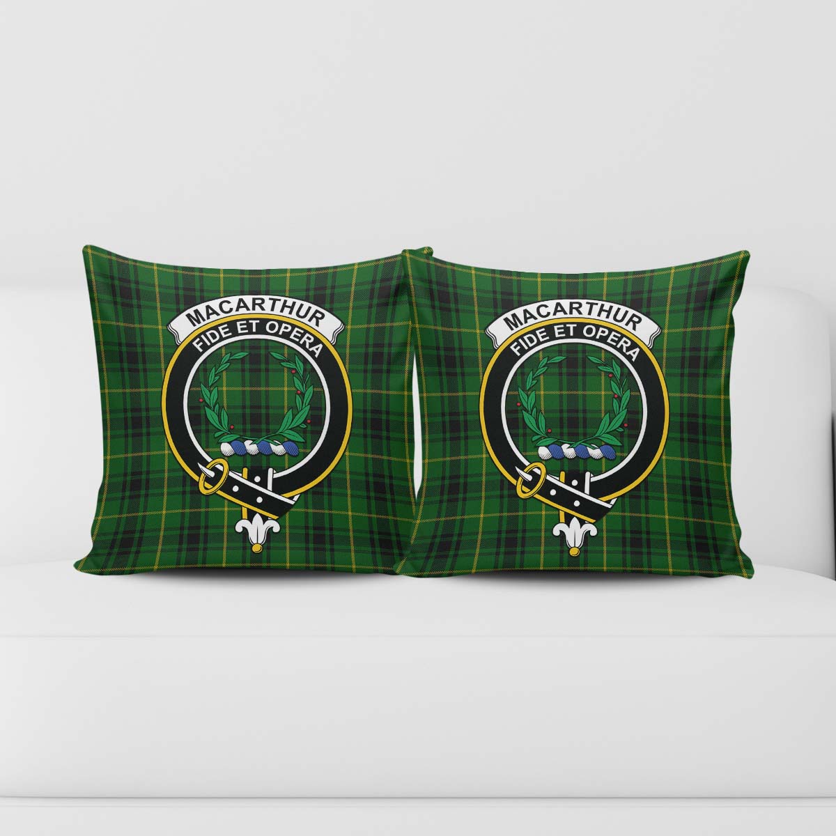 MacArthur Tartan Pillow Cover with Family Crest - Tartanvibesclothing