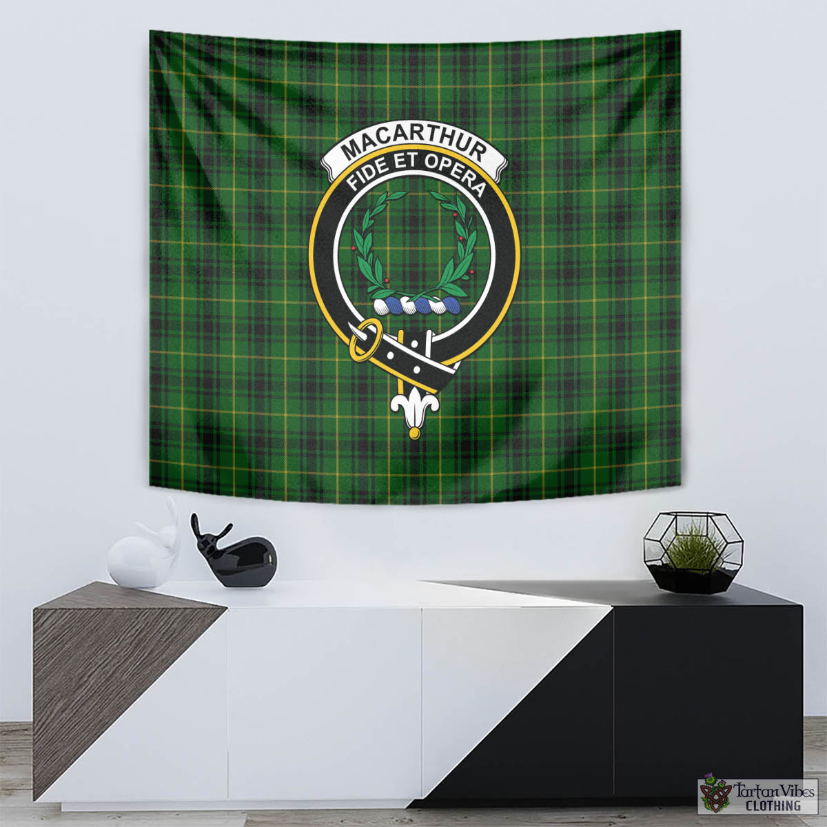 Tartan Vibes Clothing MacArthur Tartan Tapestry Wall Hanging and Home Decor for Room with Family Crest