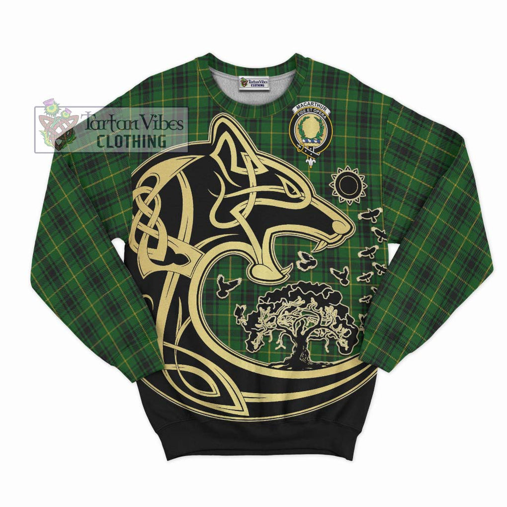 MacArthur (McArthur) Tartan Sweatshirt with Family Crest Celtic Wolf Style - Tartan Vibes Clothing