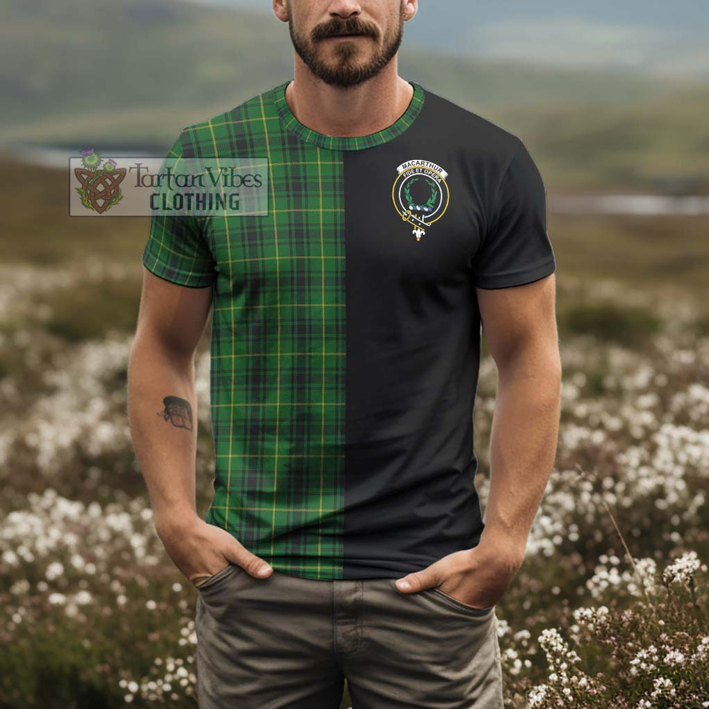 MacArthur (McArthur) Tartan T-Shirt with Family Crest and Half Of Me Style - Tartanvibesclothing Shop