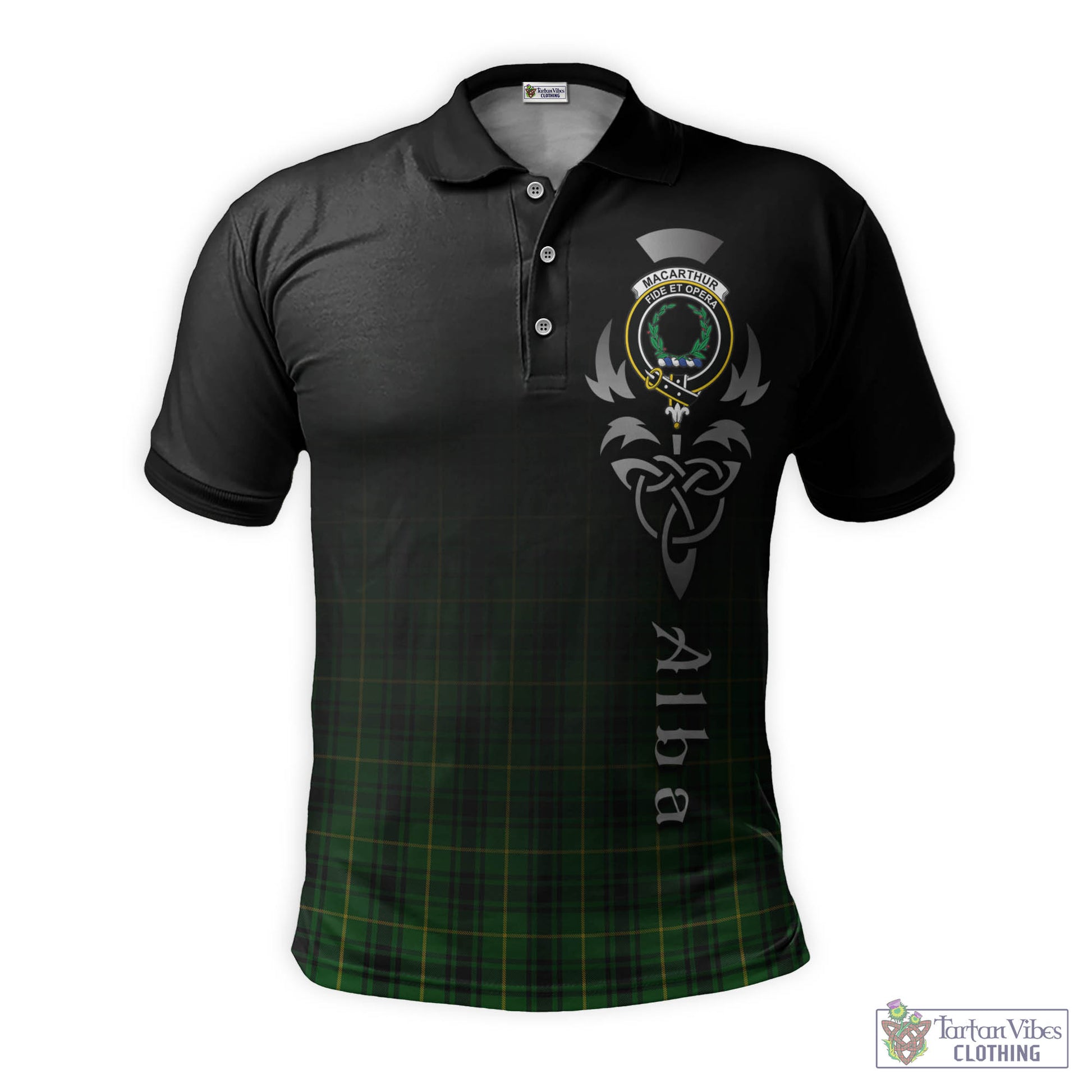 Tartan Vibes Clothing MacArthur Tartan Polo Shirt Featuring Alba Gu Brath Family Crest Celtic Inspired