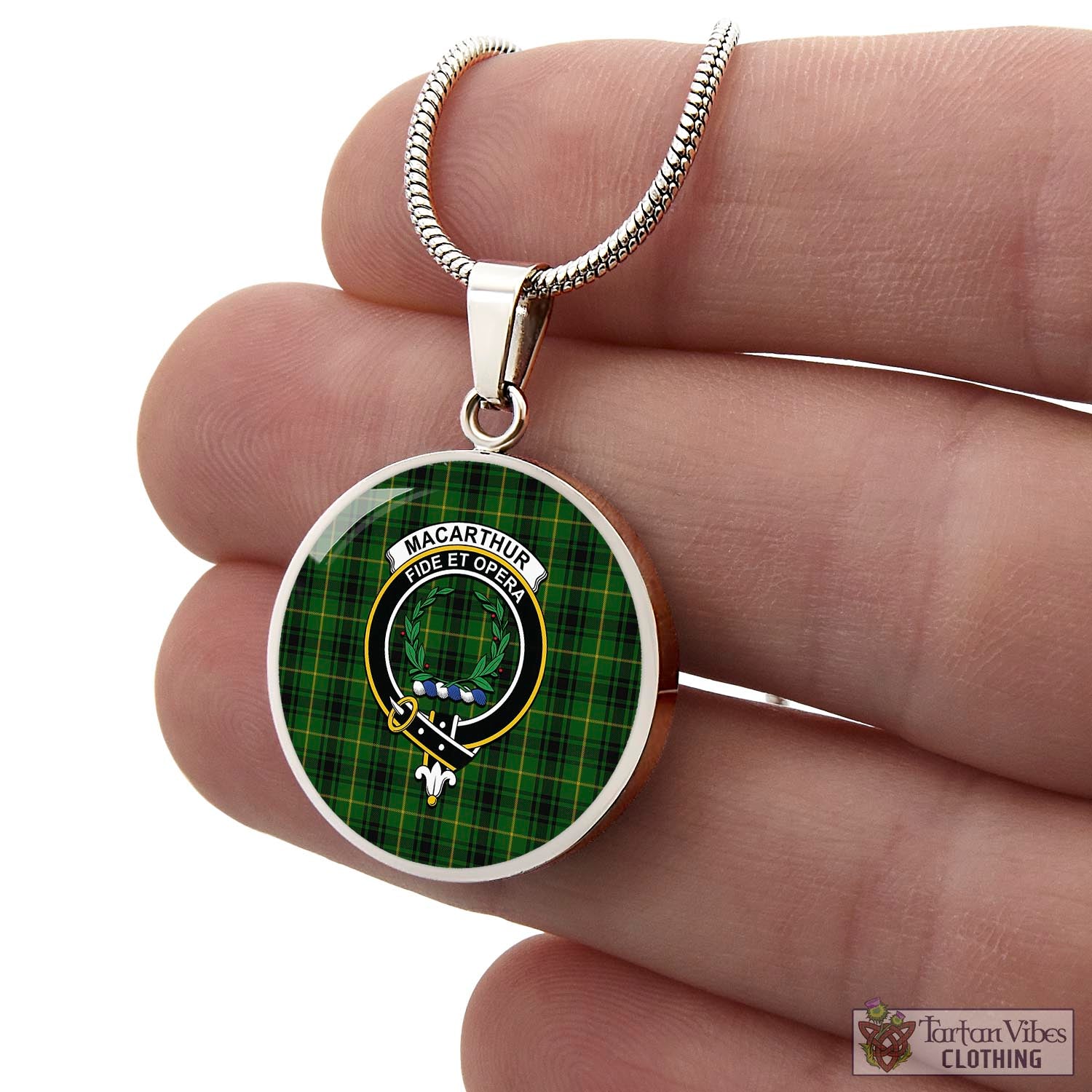 Tartan Vibes Clothing MacArthur Tartan Circle Necklace with Family Crest