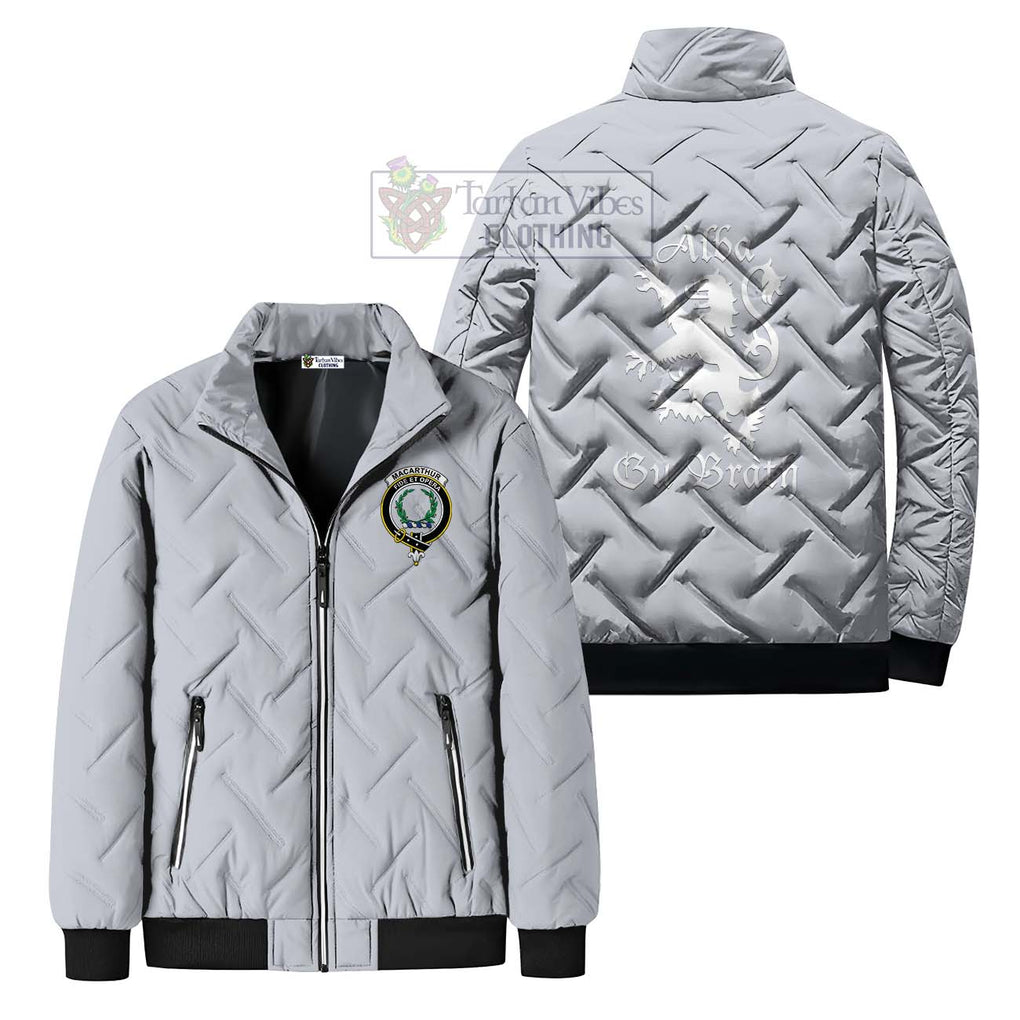 MacArthur (McArthur) Family Crest Padded Cotton Jacket Lion Rampant Alba Gu Brath Style Gray Unisex - 2D-tartanvibesclothing