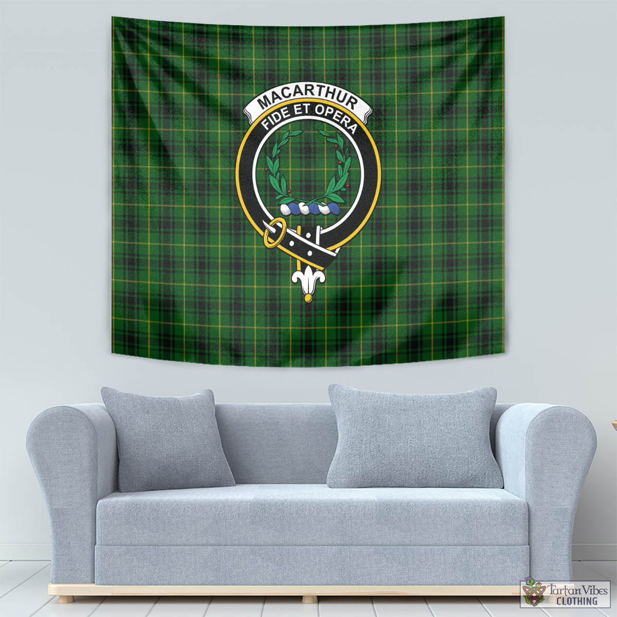 Tartan Vibes Clothing MacArthur Tartan Tapestry Wall Hanging and Home Decor for Room with Family Crest