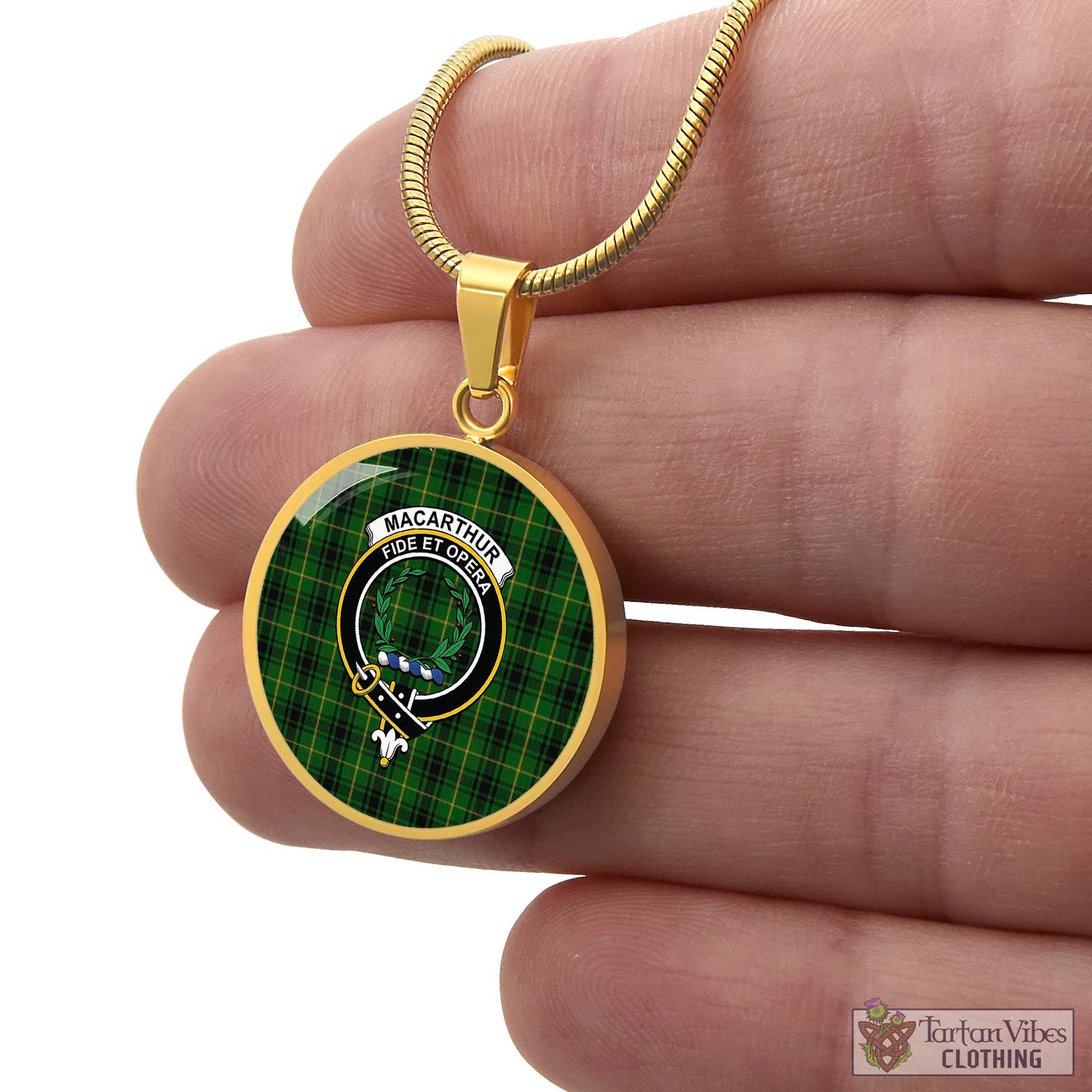 Tartan Vibes Clothing MacArthur Tartan Circle Necklace with Family Crest