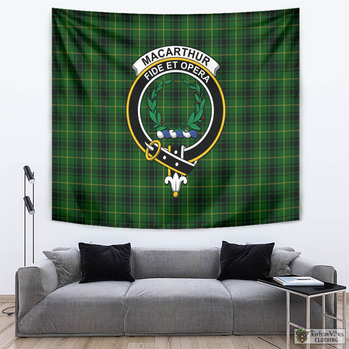 Tartan Vibes Clothing MacArthur Tartan Tapestry Wall Hanging and Home Decor for Room with Family Crest