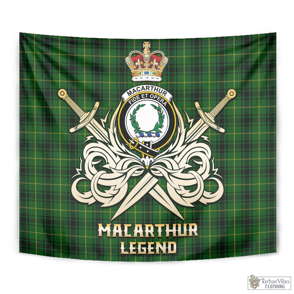 Tartan Vibes Clothing MacArthur Tartan Tapestry with Clan Crest and the Golden Sword of Courageous Legacy