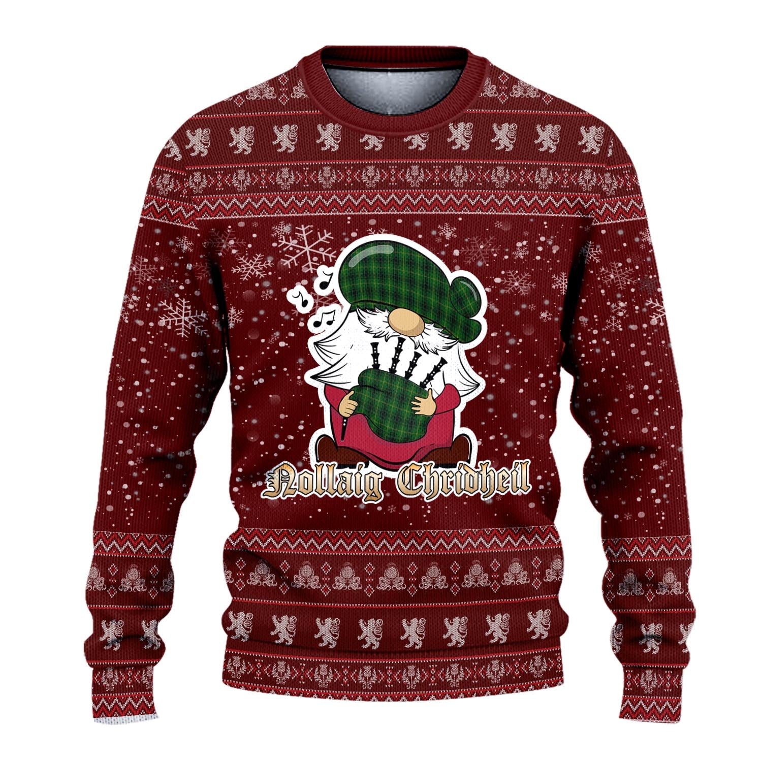 MacArthur Clan Christmas Family Knitted Sweater with Funny Gnome Playing Bagpipes - Tartanvibesclothing