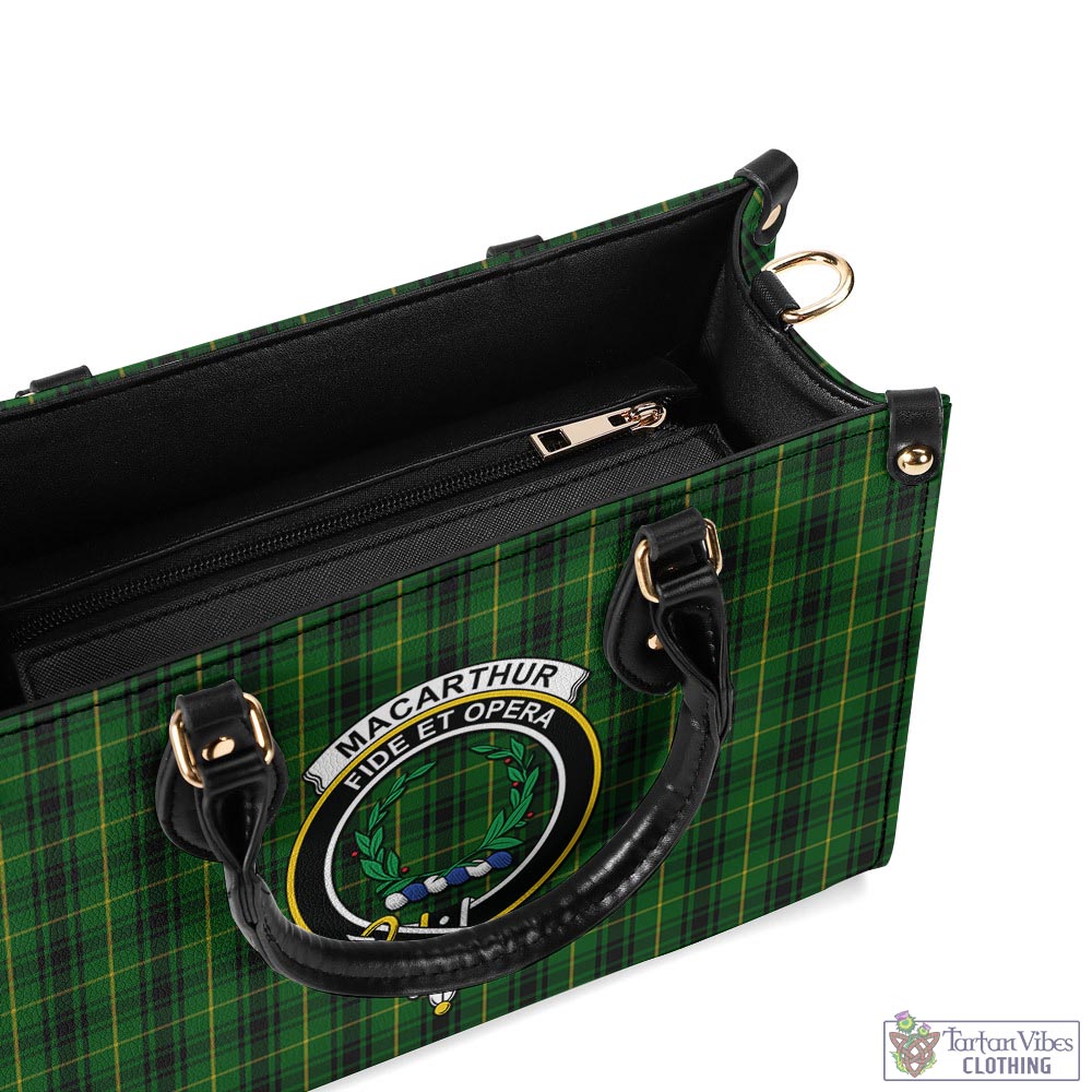 Tartan Vibes Clothing MacArthur Tartan Luxury Leather Handbags with Family Crest