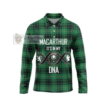 MacArthur Ancient Tartan Long Sleeve Polo Shirt with Family Crest DNA In Me Style