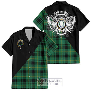 MacArthur Ancient Tartan Short Sleeve Button Shirt with Family Crest and Military Logo Style