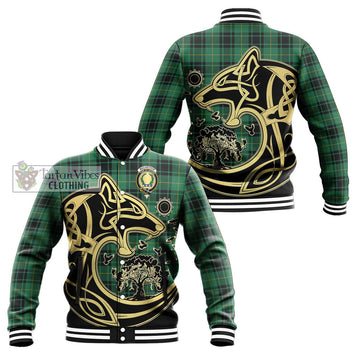 MacArthur Ancient Tartan Baseball Jacket with Family Crest Celtic Wolf Style