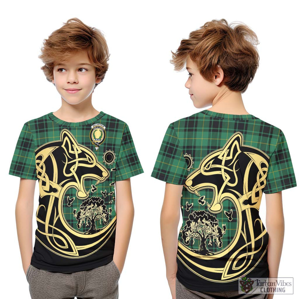 MacArthur Ancient Tartan Kid T-Shirt with Family Crest Celtic Wolf Style Youth XL Size14 - Tartan Vibes Clothing