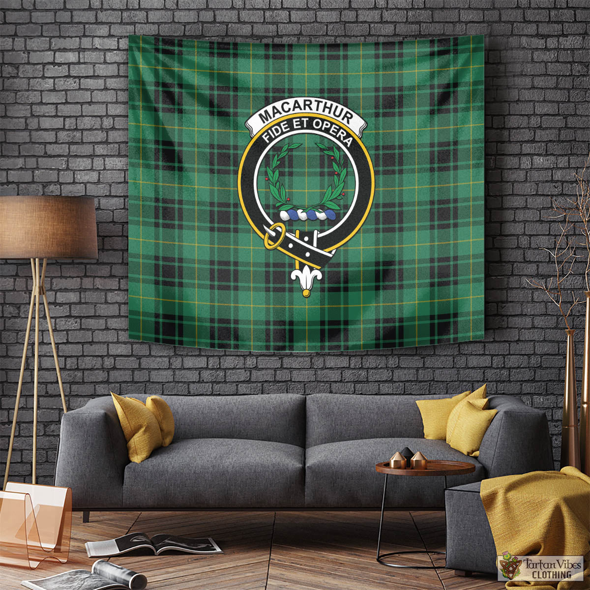 Tartan Vibes Clothing MacArthur Ancient Tartan Tapestry Wall Hanging and Home Decor for Room with Family Crest