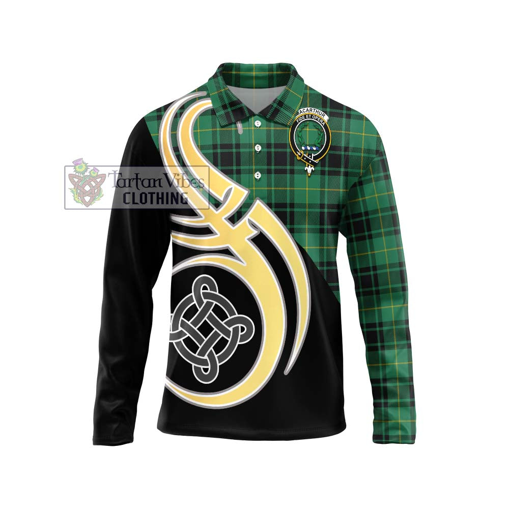 MacArthur Ancient Tartan Long Sleeve Polo Shirt with Family Crest and Celtic Symbol Style Unisex - Tartan Vibes Clothing