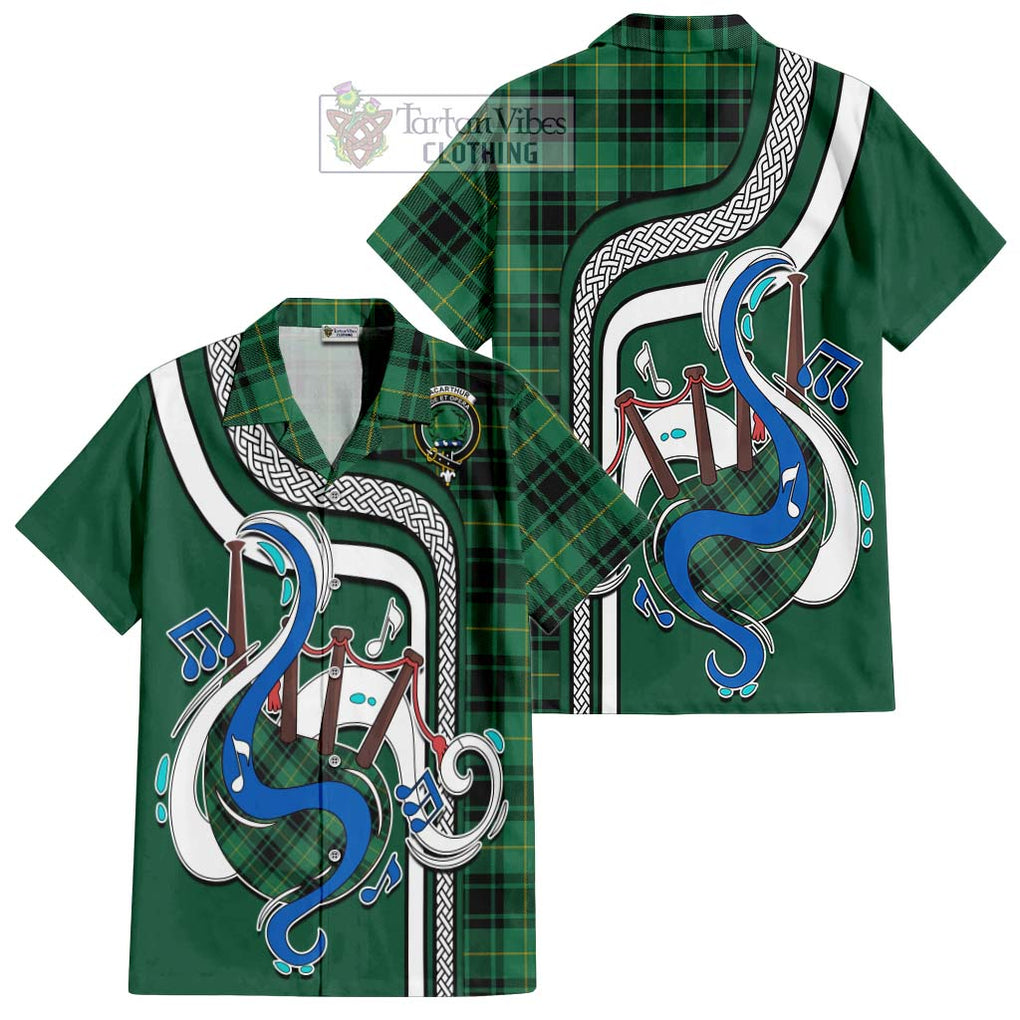 MacArthur Ancient Tartan Short Sleeve Button Shirt with Epic Bagpipe Style Kid - Tartanvibesclothing Shop