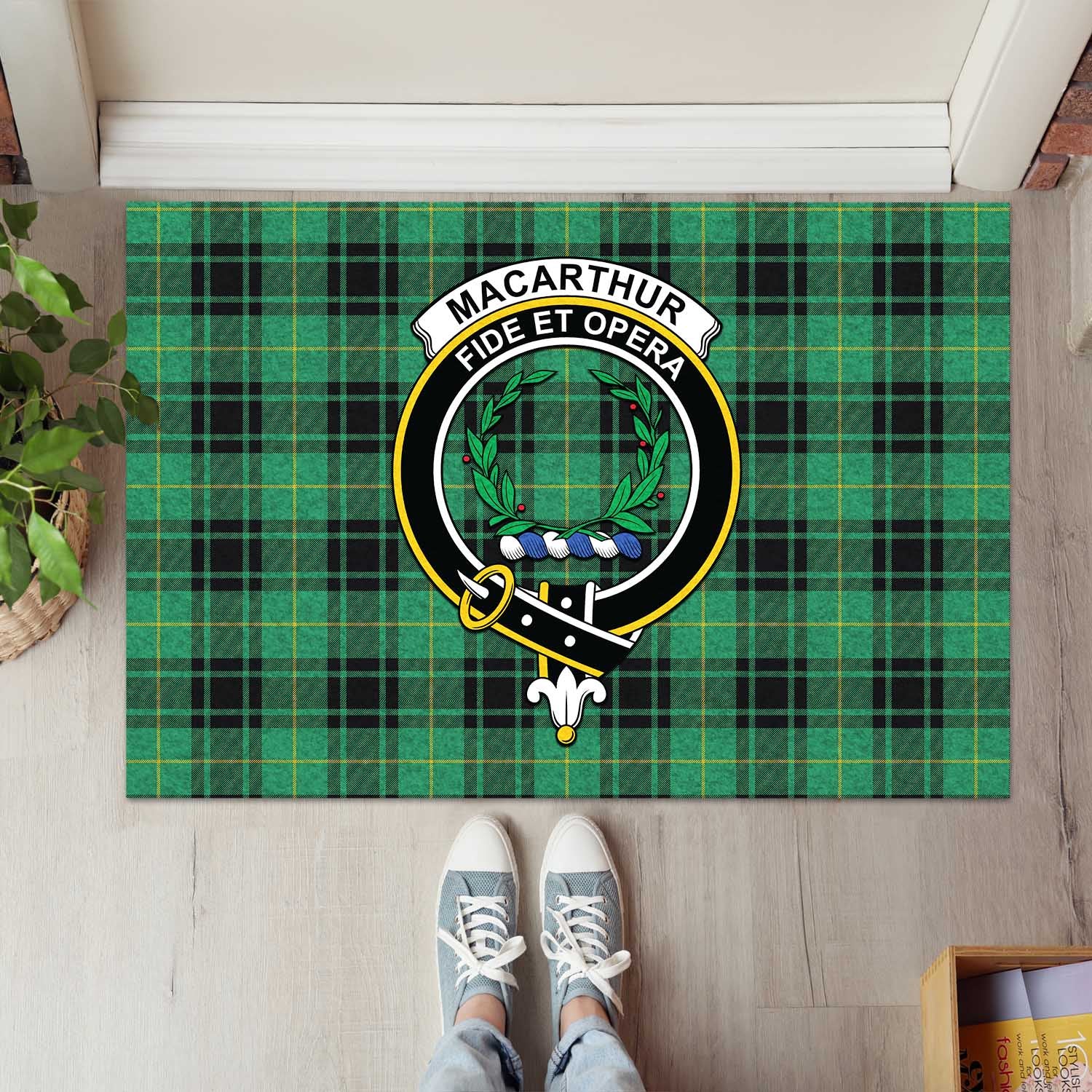 MacArthur Ancient Tartan Door Mat with Family Crest - Tartanvibesclothing