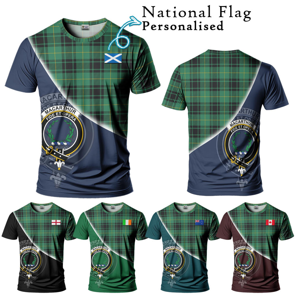 MacArthur Ancient Tartan T-Shirt with Personalised National Flag and Family Crest Half Style Kid's Shirt - Tartanvibesclothing Shop