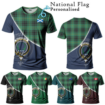 MacArthur Ancient Tartan T-Shirt with Personalised National Flag and Family Crest Half Style