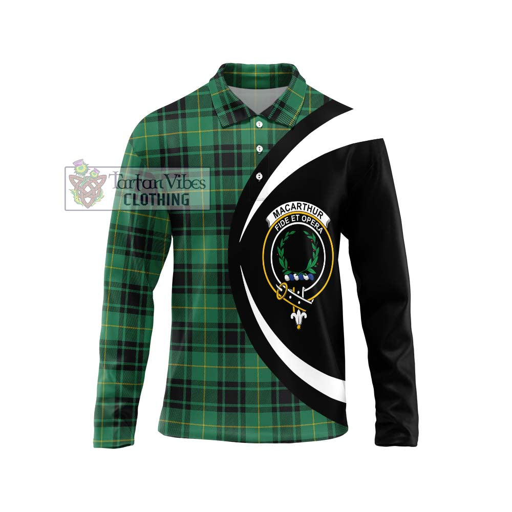 MacArthur Ancient Tartan Long Sleeve Polo Shirt with Family Crest Circle Style Unisex - Tartan Vibes Clothing