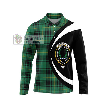 MacArthur Ancient Tartan Long Sleeve Polo Shirt with Family Crest Circle Style