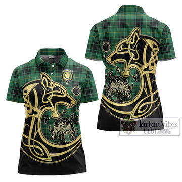 MacArthur Ancient Tartan Women's Polo Shirt with Family Crest Celtic Wolf Style