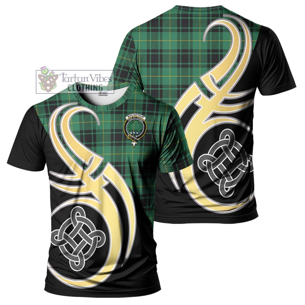 Tartan Vibes Clothing MacArthur Ancient Tartan T-Shirt with Family Crest and Celtic Symbol Style