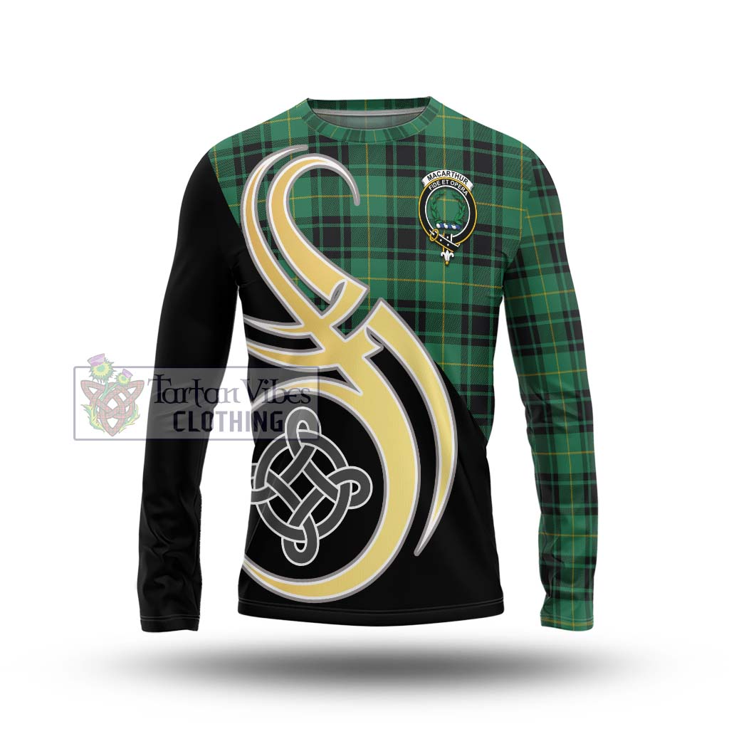 MacArthur Ancient Tartan Long Sleeve T-Shirt with Family Crest and Celtic Symbol Style Unisex - Tartan Vibes Clothing