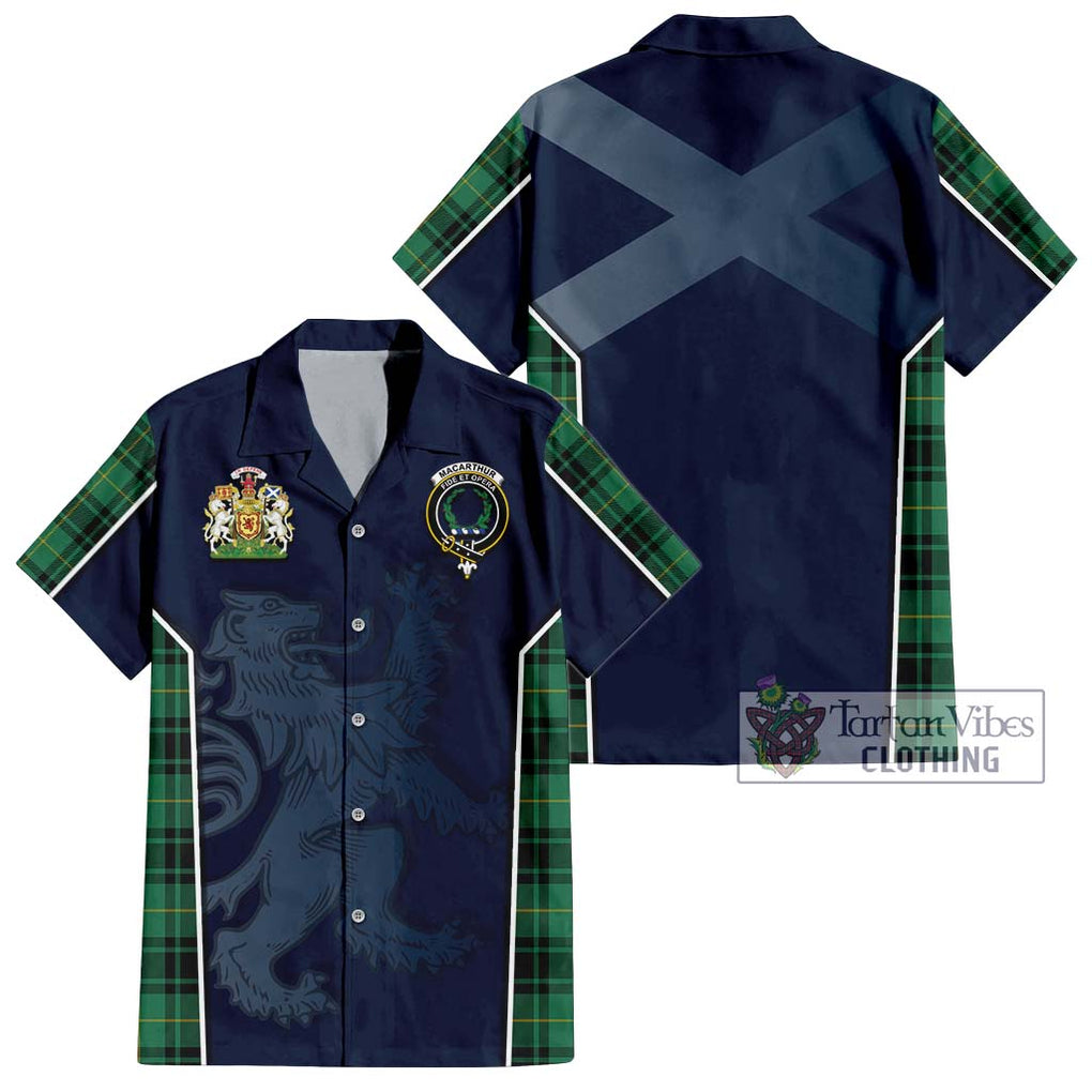 MacArthur Ancient Tartan Short Sleeve Button Shirt with Family Crest and Lion Rampant Vibes Sport Style Kid - Tartan Vibes Clothing