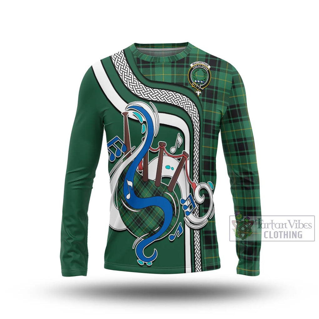 Tartan Vibes Clothing MacArthur Ancient Tartan Long Sleeve T-Shirt with Epic Bagpipe Style