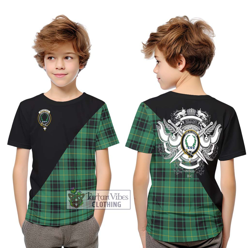 MacArthur Ancient Tartan Kid T-Shirt with Family Crest and Military Logo Style Youth XL Size14 - Tartanvibesclothing Shop