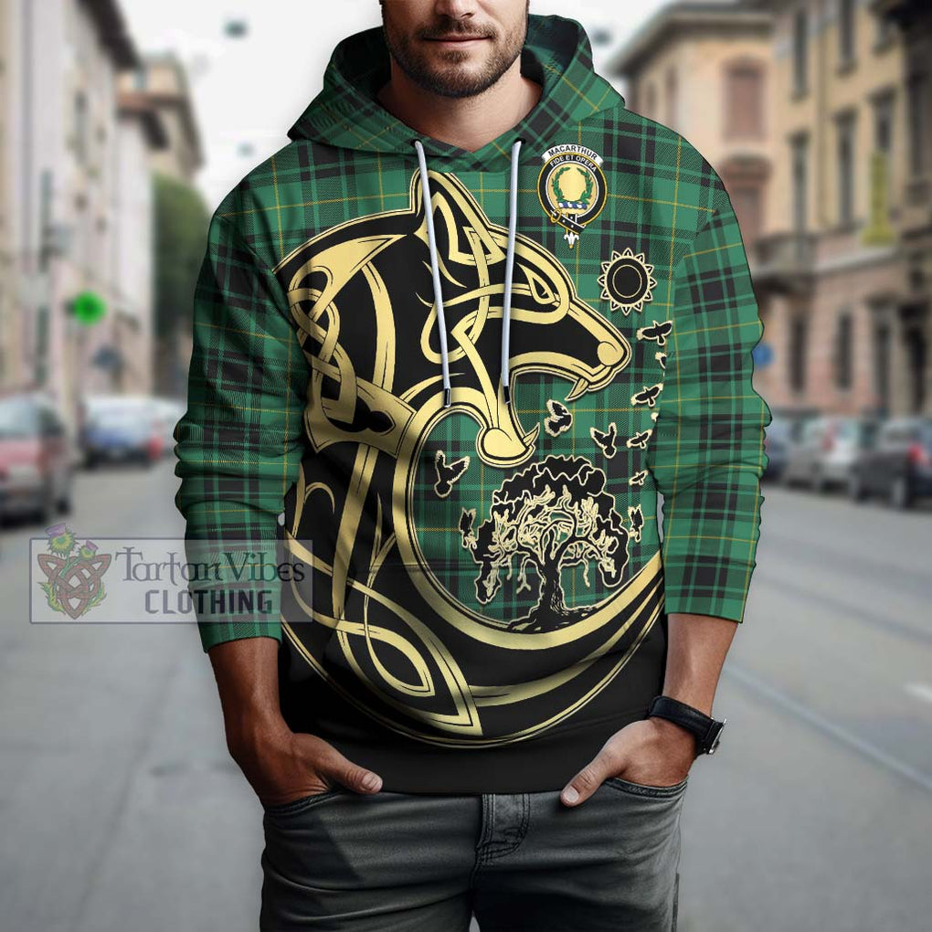 MacArthur Ancient Tartan Hoodie with Family Crest Celtic Wolf Style Zip Hoodie - Tartan Vibes Clothing