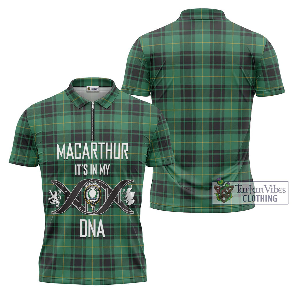 MacArthur Ancient Tartan Zipper Polo Shirt with Family Crest DNA In Me Style Unisex - Tartanvibesclothing Shop