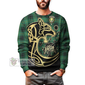 MacArthur Ancient Tartan Sweatshirt with Family Crest Celtic Wolf Style