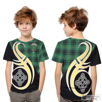 MacArthur Ancient Tartan Kid T-Shirt with Family Crest and Celtic Symbol Style