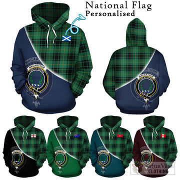 MacArthur Ancient Tartan Hoodie with Personalised National Flag and Family Crest Half Style